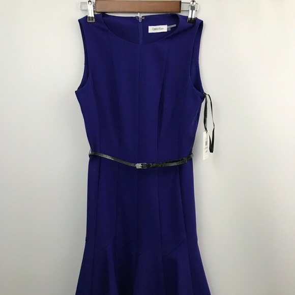 Nwt Calvin Klein Royal Blue Dress With Belt Size2